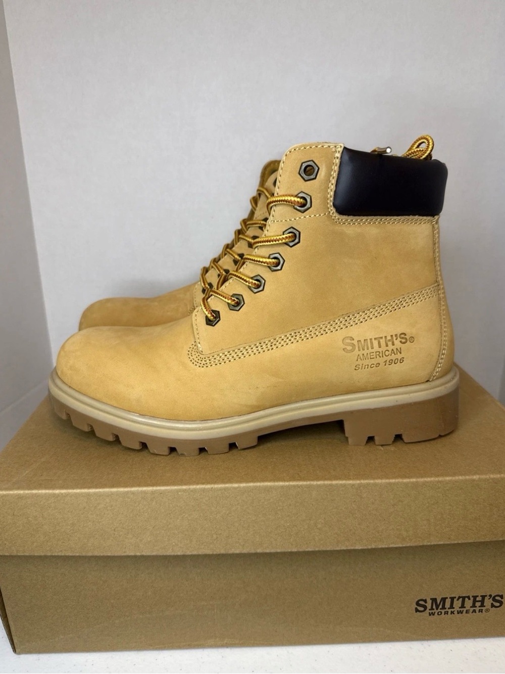 SMITH Wheat Nubuck Work Boots - Wheat and Black